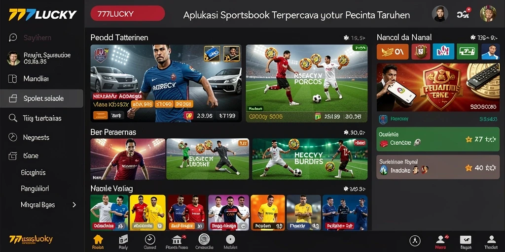 Tampilan utama aplikasi 777LUCKY dengan fitur taruhan olahraga.