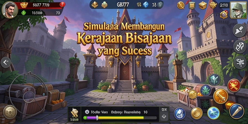 Tampilan gameplay sebuah kerajaan bisnis yang sedang berkembang.