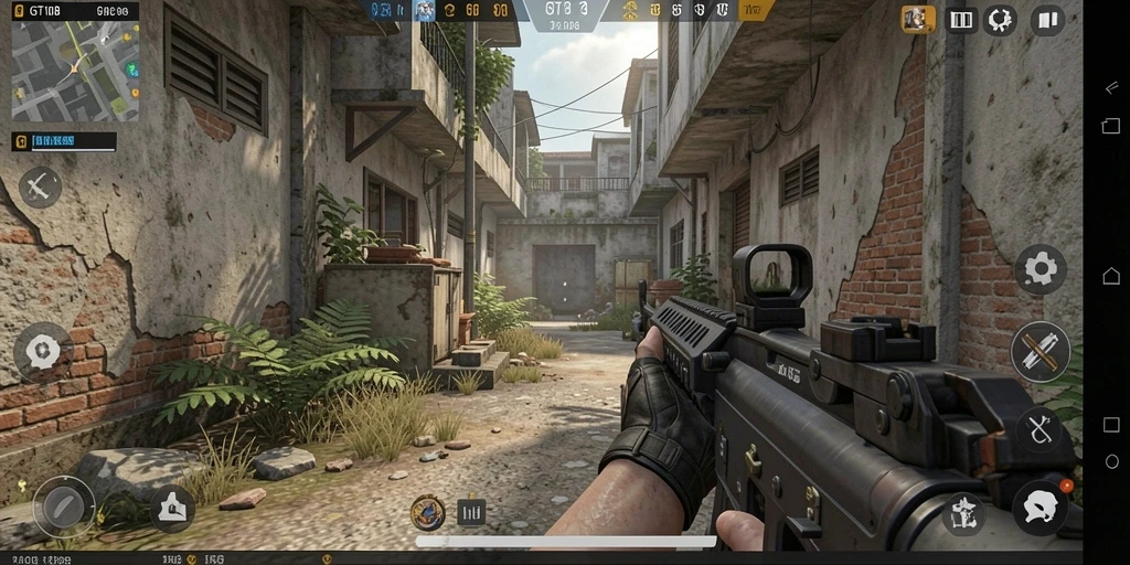 Tampilan gameplay GT108 yang mendebarkan dalam aksi FPS.