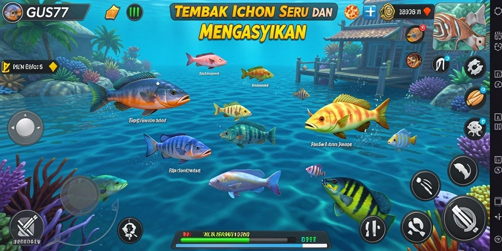 Tampilan gameplay GUS77 yang menegangkan saat menembak ikan.