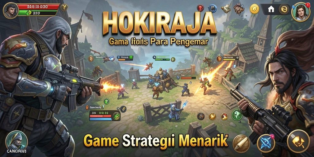 Screenshot gameplay HOKIRAJA, menampilkan pertempuran strategis yang intens.