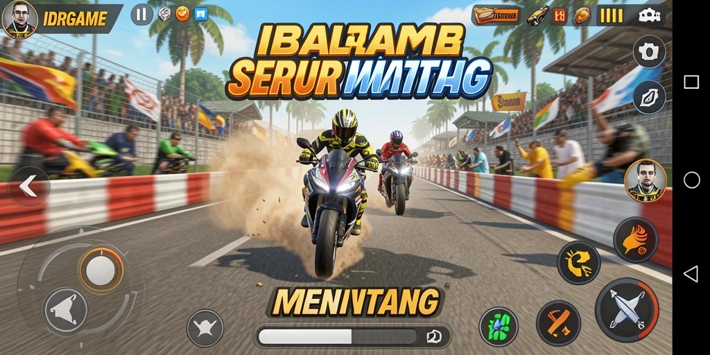 Tangkapan layar IDRGAME menampilkan aksi balap motor yang mendebarkan.