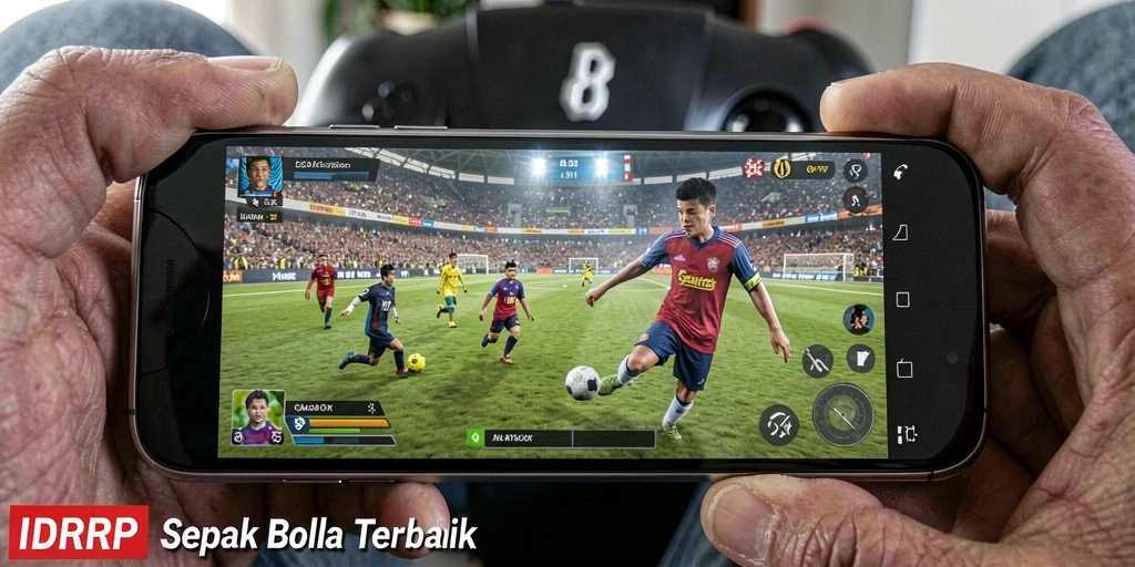 Tampilan gameplay menarik dari IDRRP dengan aksi sepak bola yang mendebarkan.