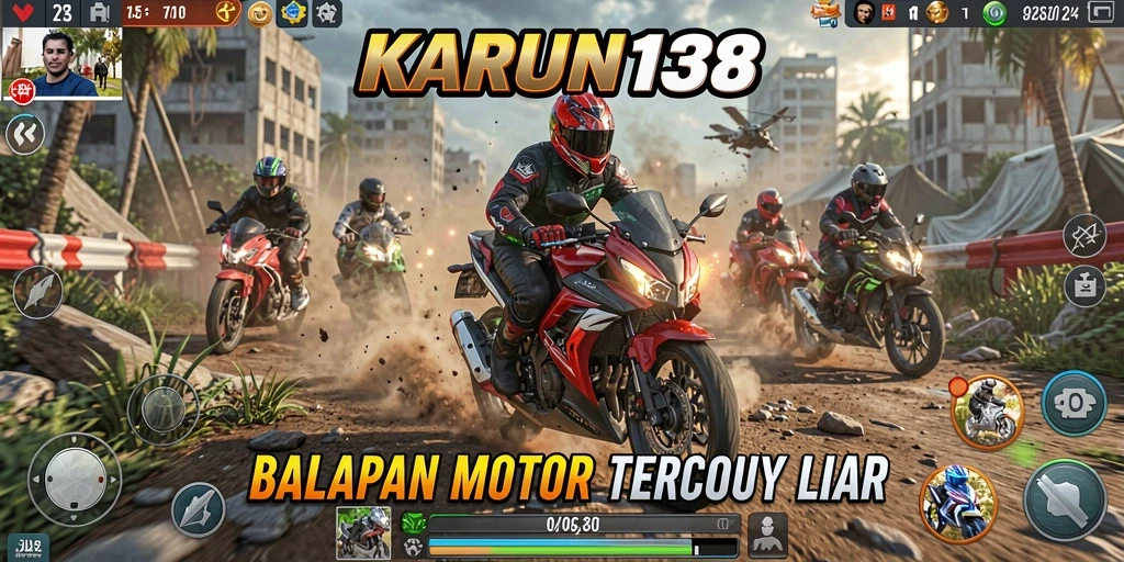 Screenshot gameplay <strong>KARUN138</strong> dengan balapan motor yang intens.