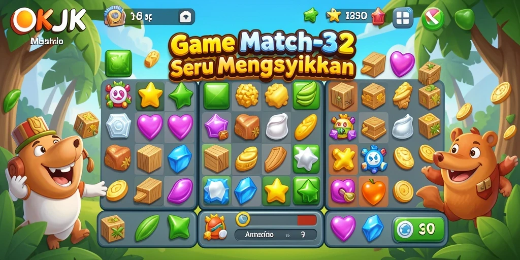 Tampilan gameplay seru dalam OKJK dengan tantangan Match-3.
