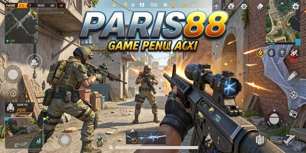 Tampilan gameplay intens dalam PARIS88, menyajikan aksi FPS yang seru.