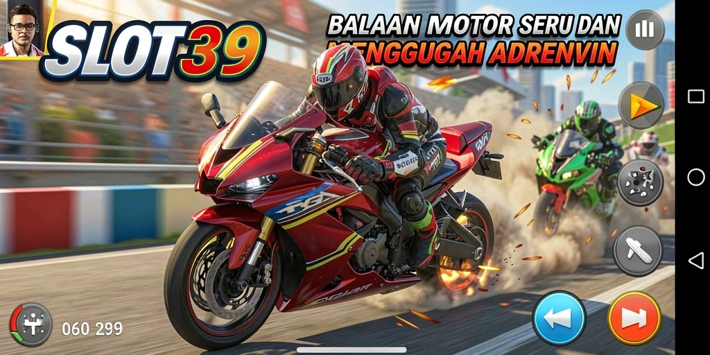 Tampilan gameplay SLOT39 yang mendebarkan dan penuh aksi balapan motor.