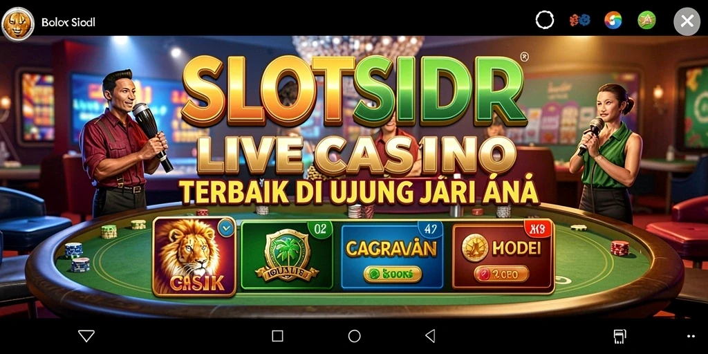 Screenshot gameplay SLOTSIDR yang menampilkan dealer dan interaksi langsung.