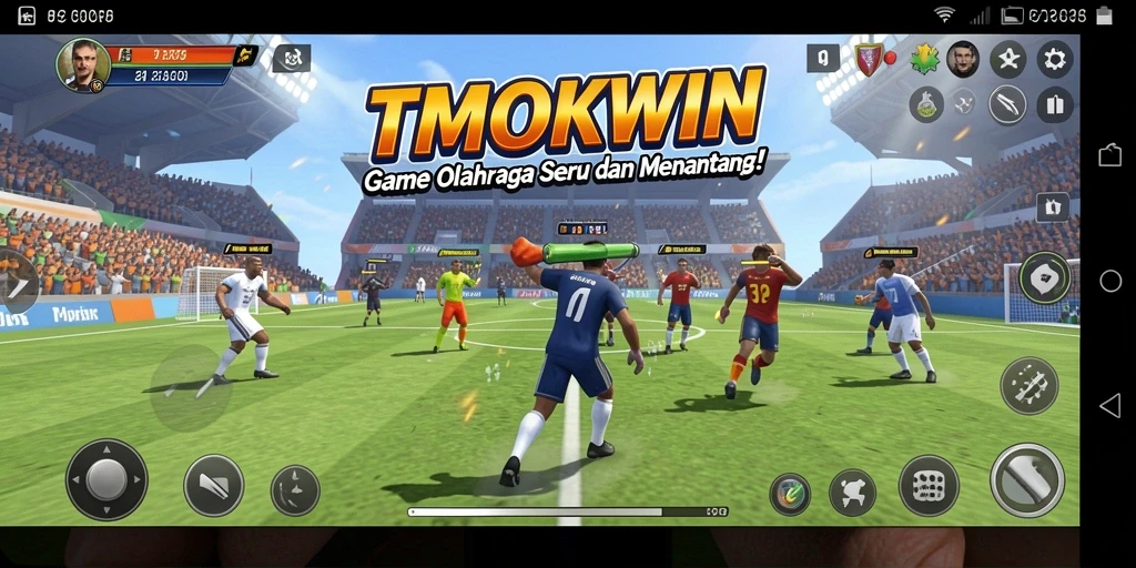 Screenshot utama TMOKWIN menampilkan antarmuka permainan olahraga yang menegangkan.