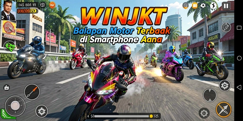 Tampilan gameplay balapan motor yang mendebarkan di WINJKT.