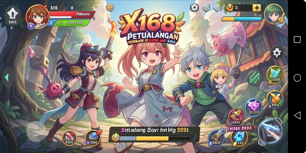 Screenshot gameplay X168 menunjukkan aksi bertarung karakter anime yang seru
